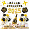 2025 balloon new year balloon set, happy new year banner, wine glass, new year leaf balloons for new year party decoration